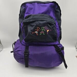Vintage Kids Sleeping Bag Small Backpack Carrier Purple Stick Figure Camping